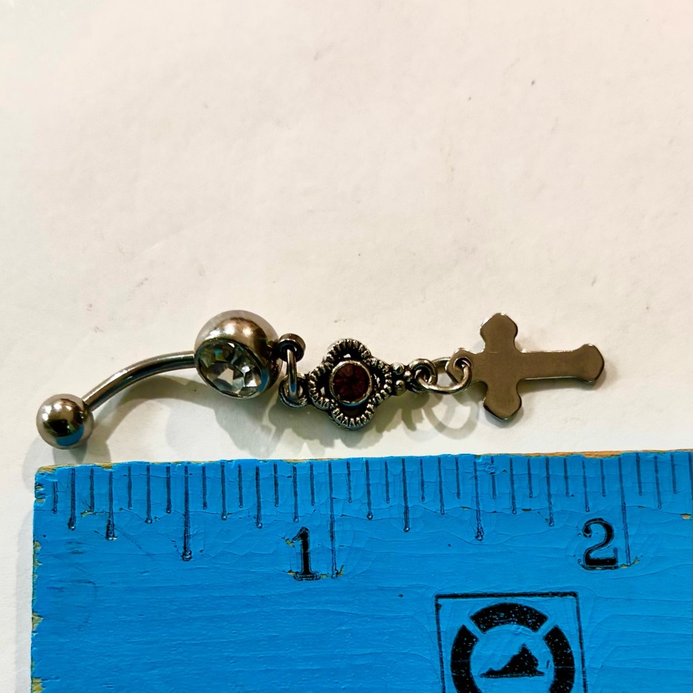 NAVEL BELLY RING cross dangle - Picture 5 of 7